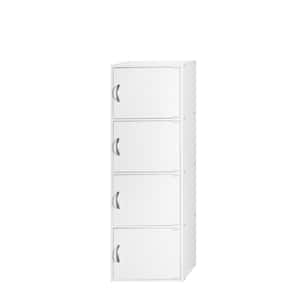 47.4 in. White 4-Shelf Standard Wood Bookcase with Doors