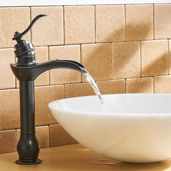 Single Handle Waterfall Vessel Sink Faucet with Drain Kit Included in Oil Rubbed Bronze