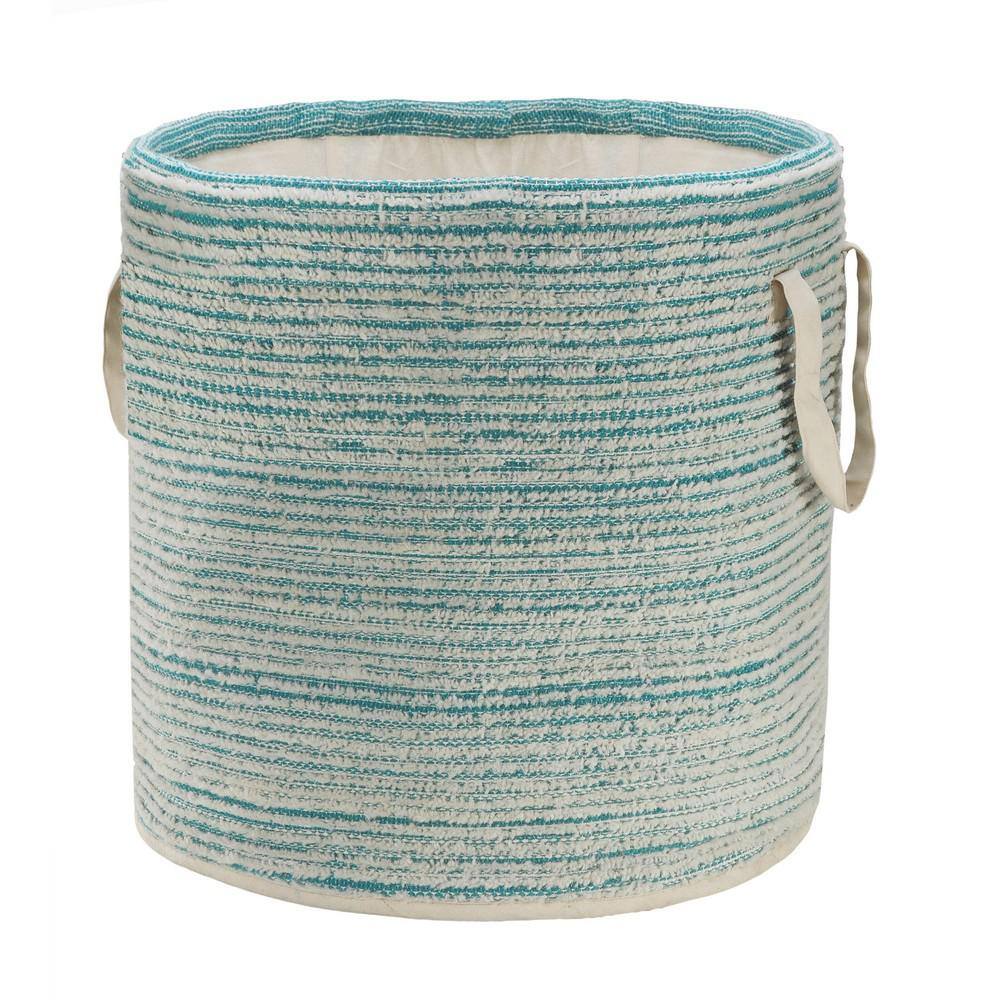 Aqua & White Cotton Chic Round Storage Basket 19"