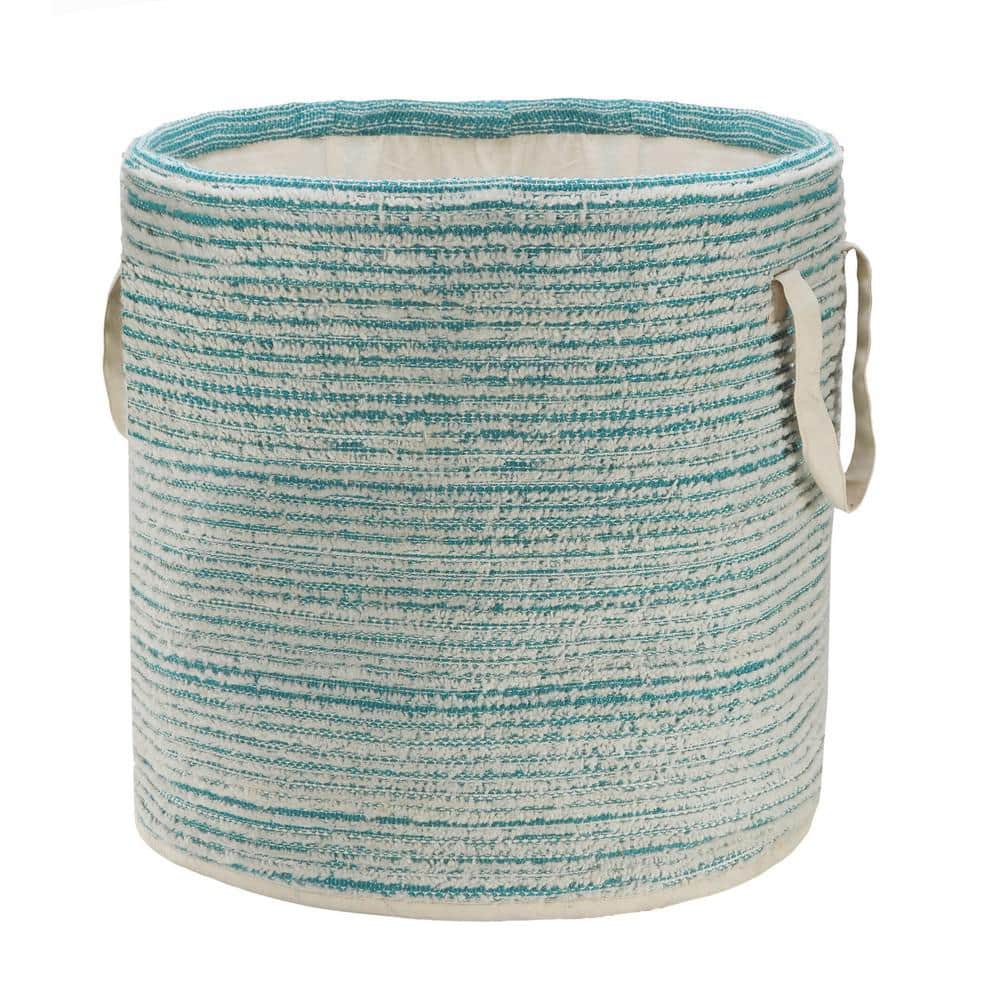 Aqua & White Cotton Chic Round Storage Basket 19"