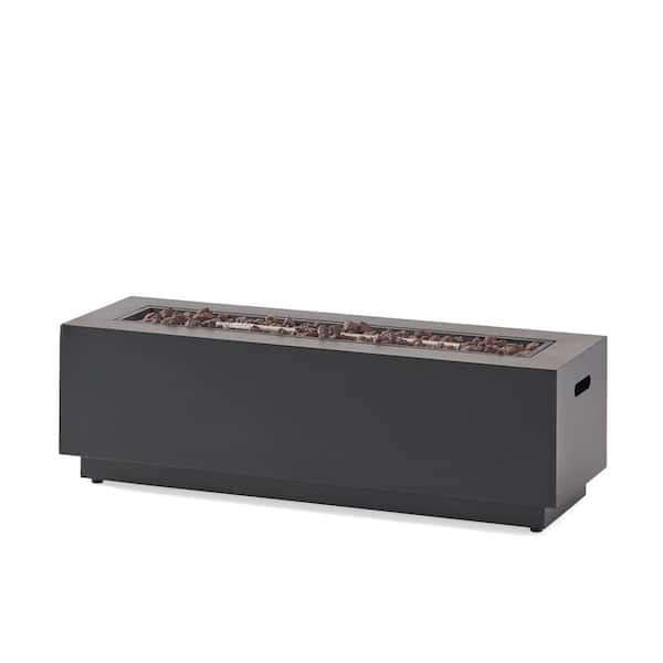Noble House Reign Dark Gray Rectangular Metal Outdoor Patio Fire Pit (No Tank Holder)