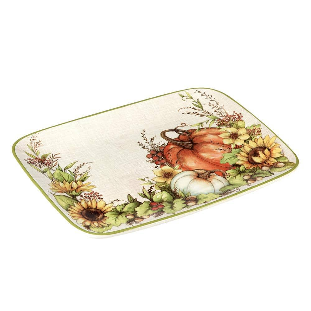 Certified International 14 in. Multi-Colored Earthenware Autumn Breeze Rectangular Platter