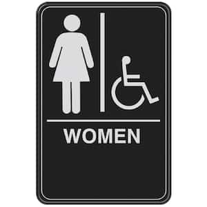 6 in. x 9 in. Women with Handicap Accessible Symbol Acrylic Restroom Sign with Braille