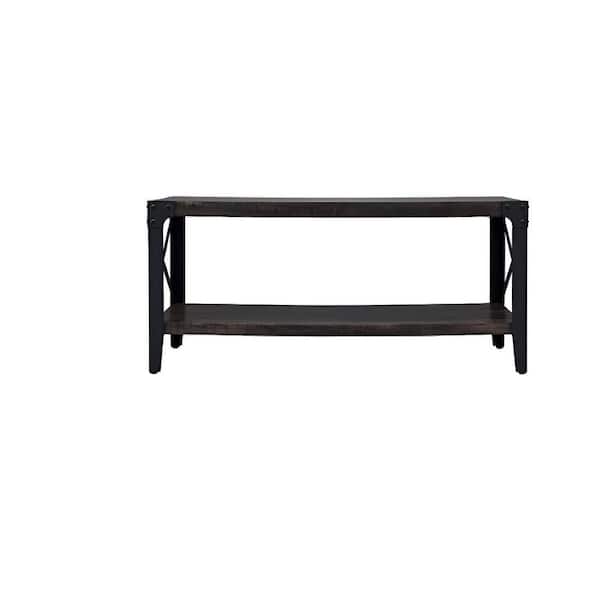 ULSMVOC Smt 40 in. Dark Rustic Oak Rectangle Wooden Industrial Coffee Table Cocktail Table with x-Shaped Metal Frame