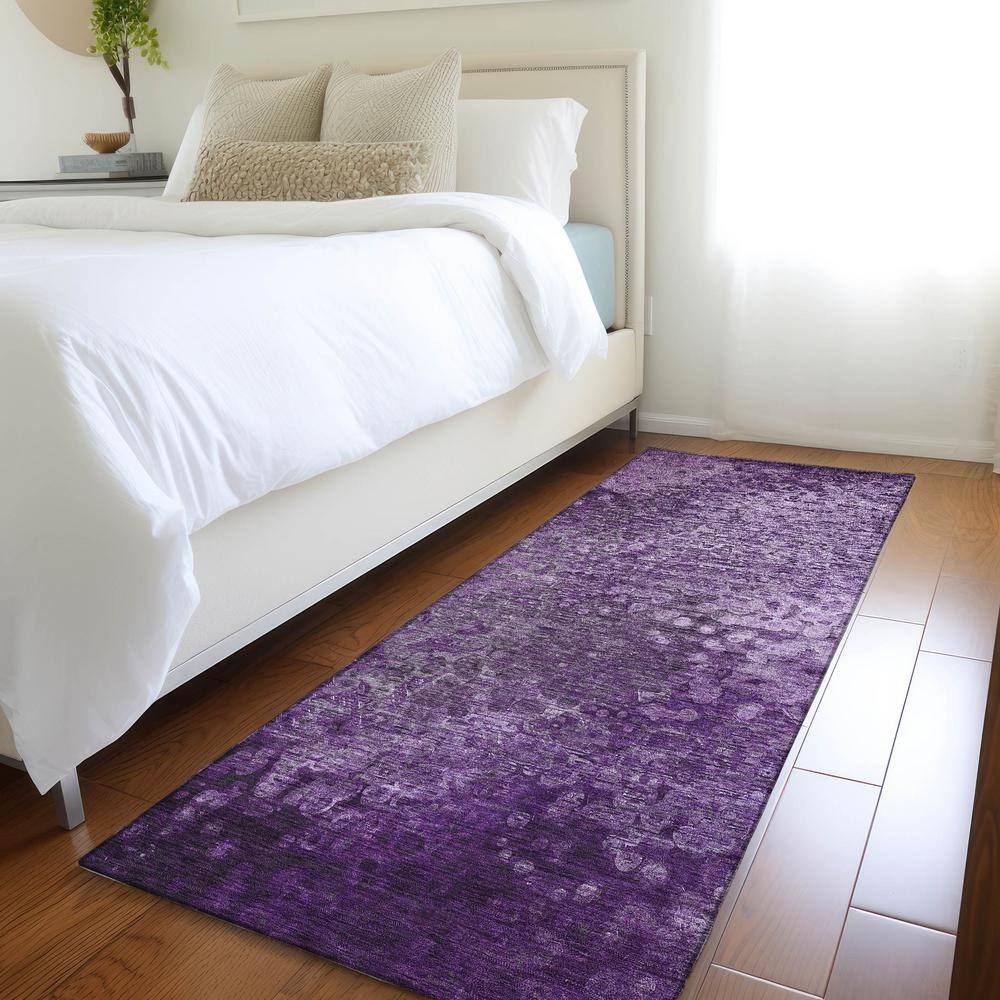 Purple Geometric Machine Washable Indoor/Outdoor Runner Rug