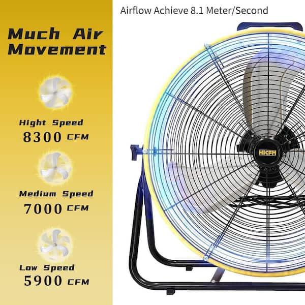 HiCFM 24 in. Yellow 8300 CFM High Velocity Industrial Drum Fan, 3-Speed Heavy Duty Metal Fan for Warehouse, Garage