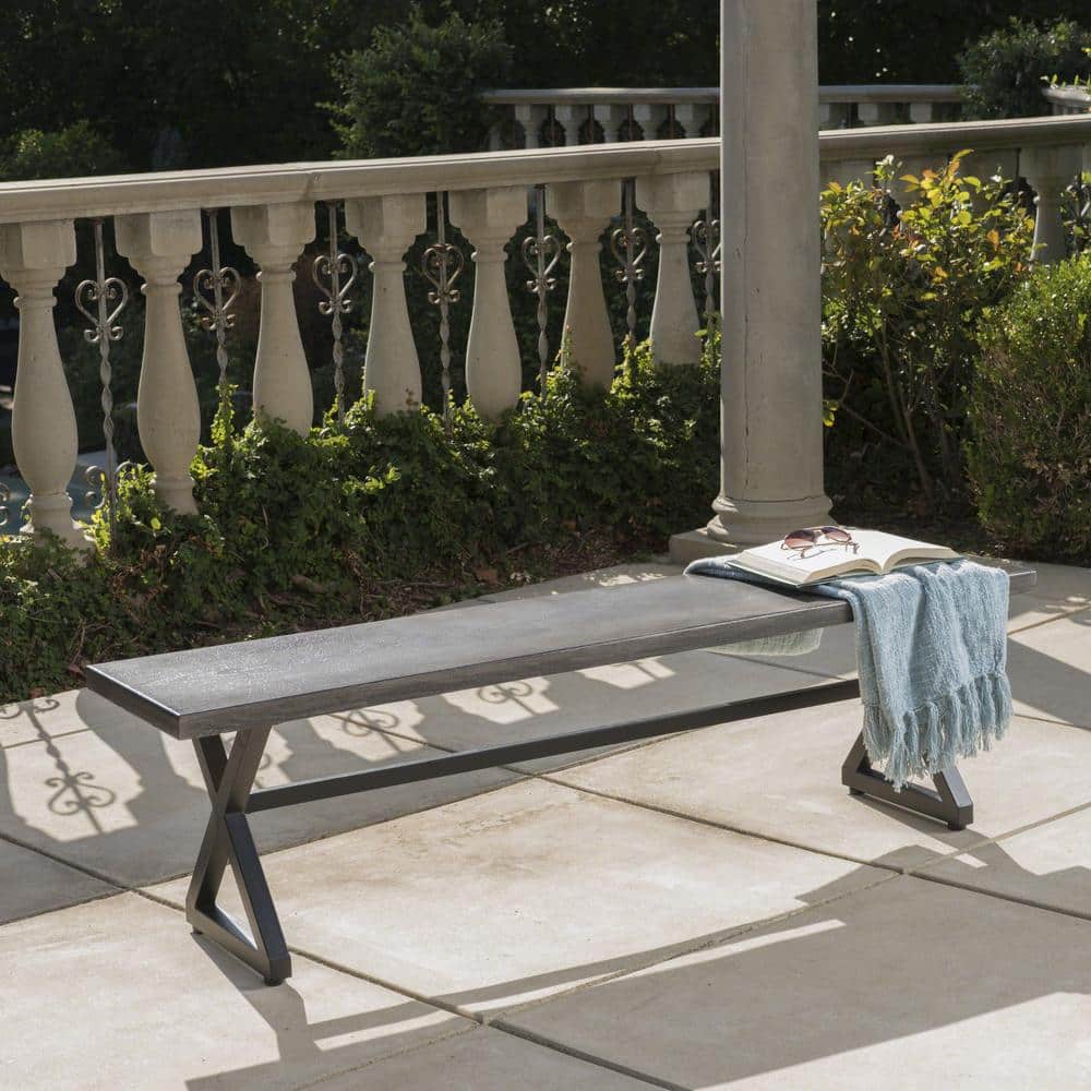 Rosarito Modern Industrial Aluminum and Steel Outdoor Dining Bench - Gray/Black