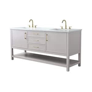 Arlo 72 in. W x 22 in. D x 34 in. H Bath Vanity in Taupe with Engineered Stone Top in Ariston White with White Sinks