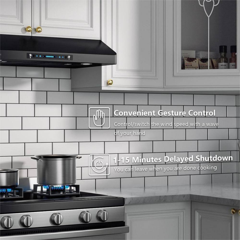 30" Black Stainless Steel Under Cabinet Range Hood with Gesture Control