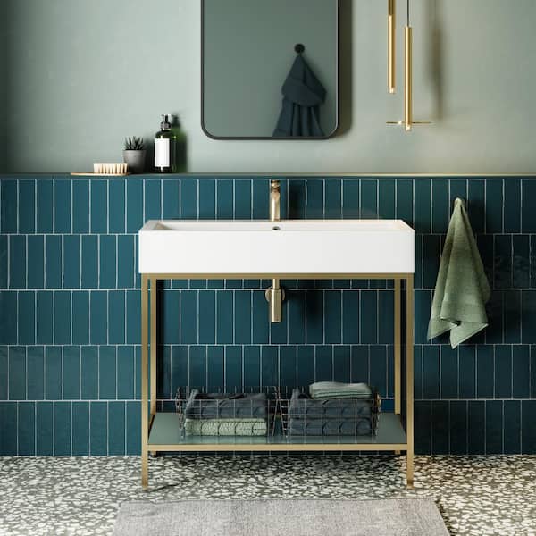 Swiss Madison Pierre 40 in. W x 18.1 in. D Bath Vanity in Gold with Ceramic Vanity Top in White with White Basin