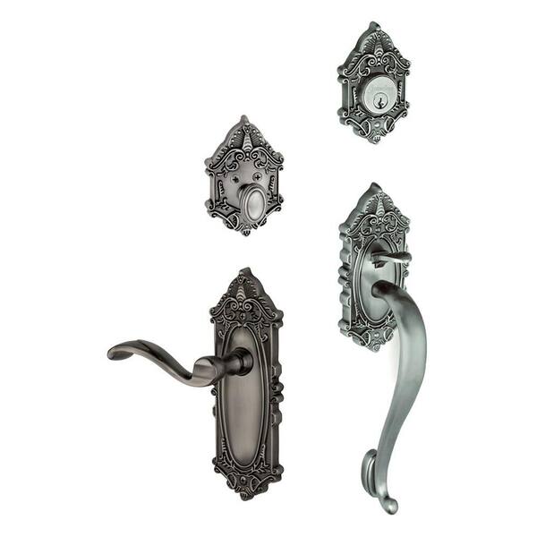 Grandeur Grande Victorian Single Cylinder Antique Pewter S-Grip Handleset with Right Handed Portofino Lever