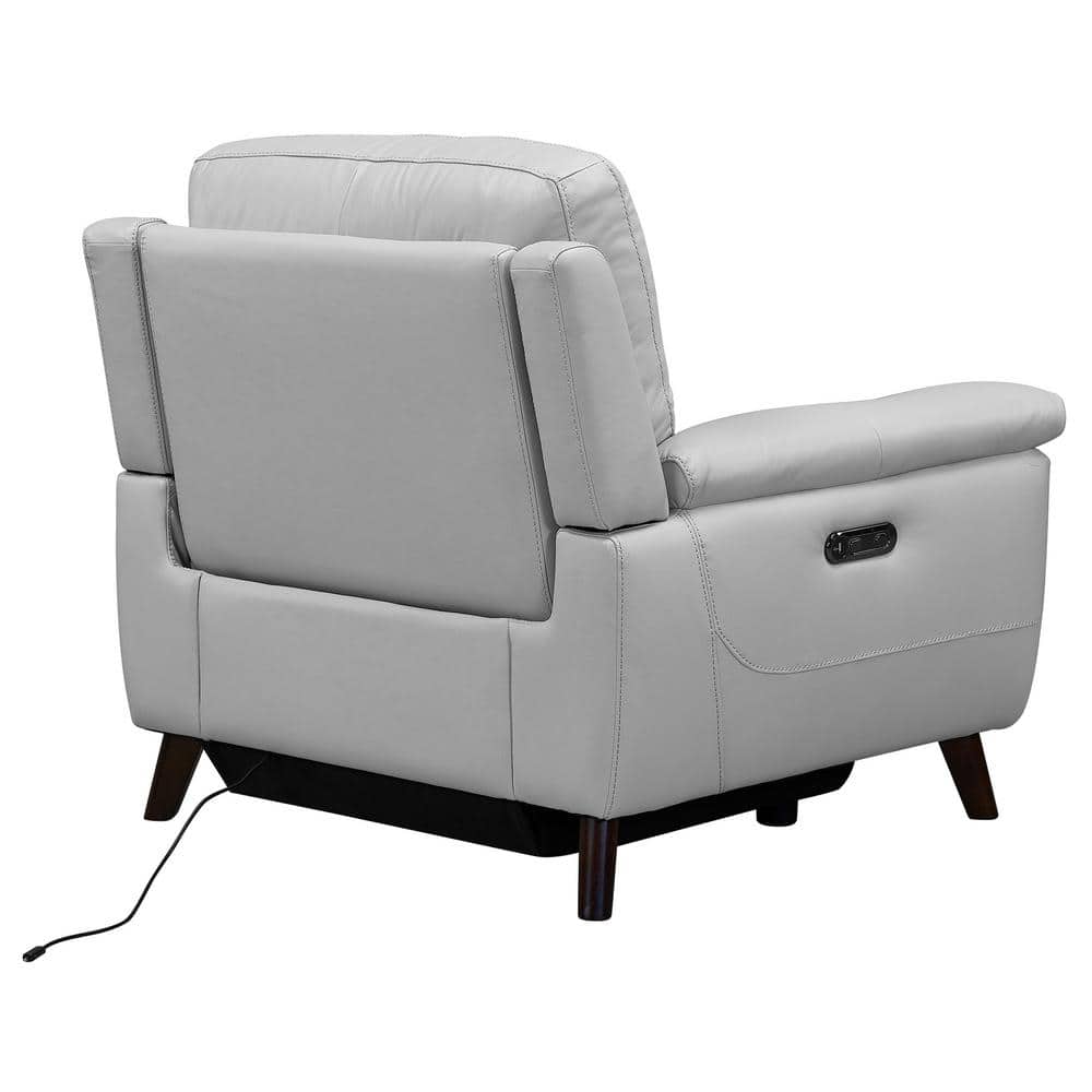 Dove Gray Contemporary Leather Power Recliner with USB, 40"