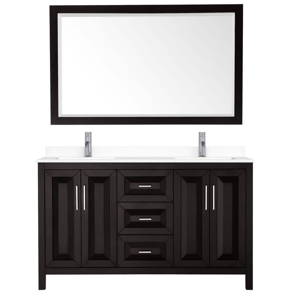 Daria 60 in. W x 22 in. D Double Vanity in Dark Espresso with Cultured Marble Vanity Top in White with Basins and Mirror price history on PriceWatchPro
