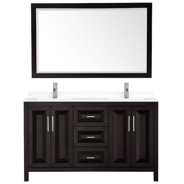 Wyndham Collection Daria 60 in. W x 22 in. D Double Vanity in Dark Espresso with Cultured Marble Vanity Top in White with Basins and Mirror