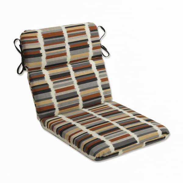 Pillow Perfect Stripe Outdoor/Indoor 21 in W x 3 in H Deep Seat, 1-Piece Chair Cushion with Round Corners in Black/Grey Solar