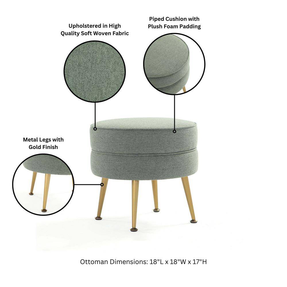 Set of 2 Sage Green Upholstered Ottomans with Gold Legs