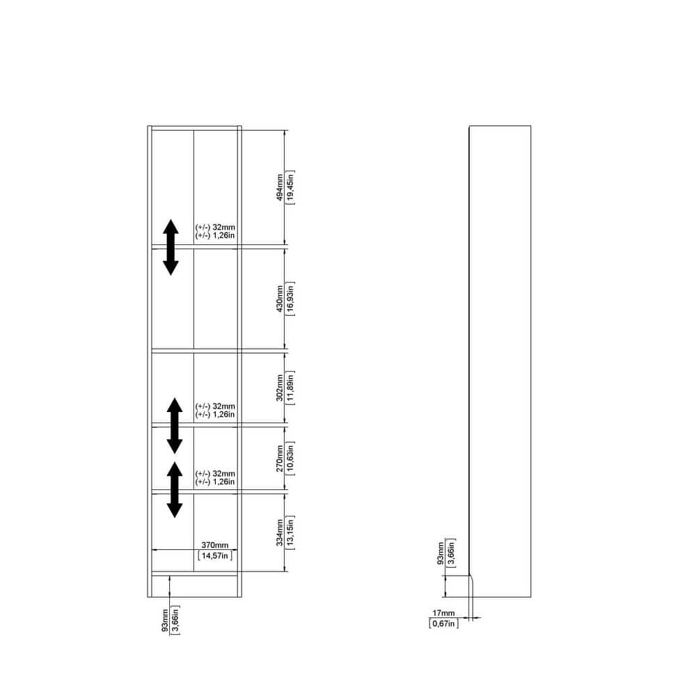White Adjustable Tall Narrow 5-Shelf Bookcase