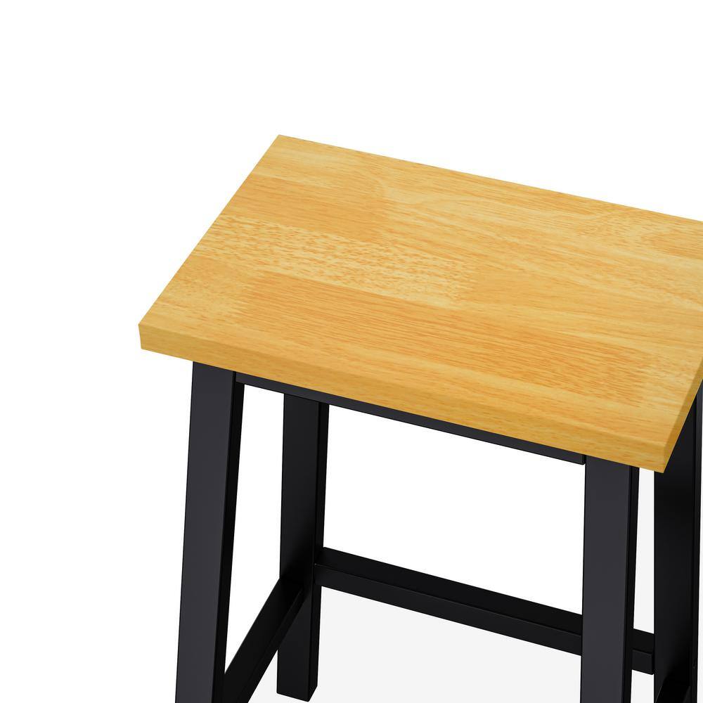 25.6 in. Black Wood Backless Counter Stools with Footrests, Set of 2