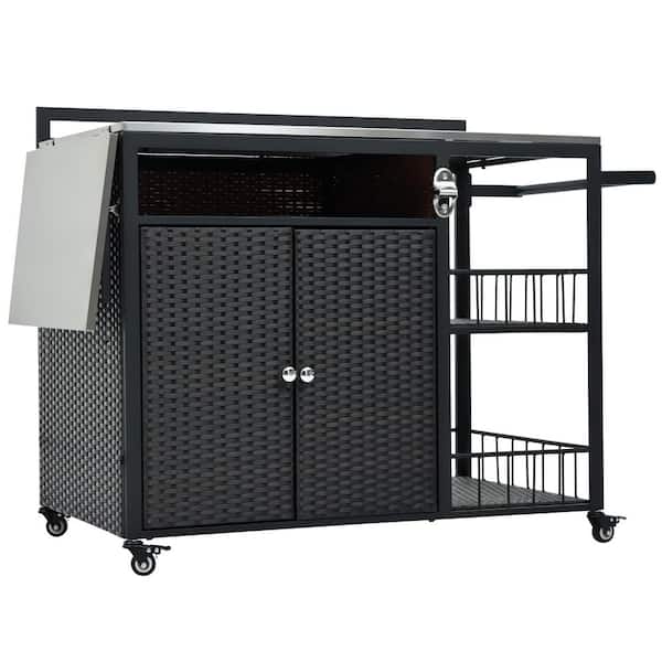 63.5 in. Outdoor Kitchen Island, Kitchen Storage Island, Cooking Station, Outdoor Grill Cart with Foldable Side Tabletop