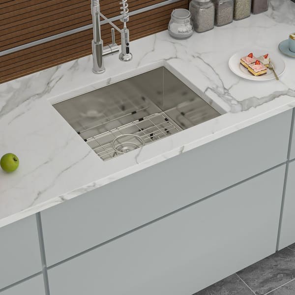 21 in. Undermount Single Bowl 16-Gauge Brushed Nickel Stainless Steel Kitchen Sink with Bottom Grids