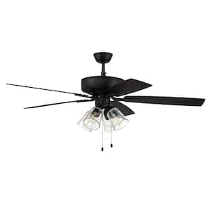 Pro Plus-104 52 in. Indoor Dual Mount Flat Black Ceiling Fan with 4-Light Clear Glass LED Light Kit