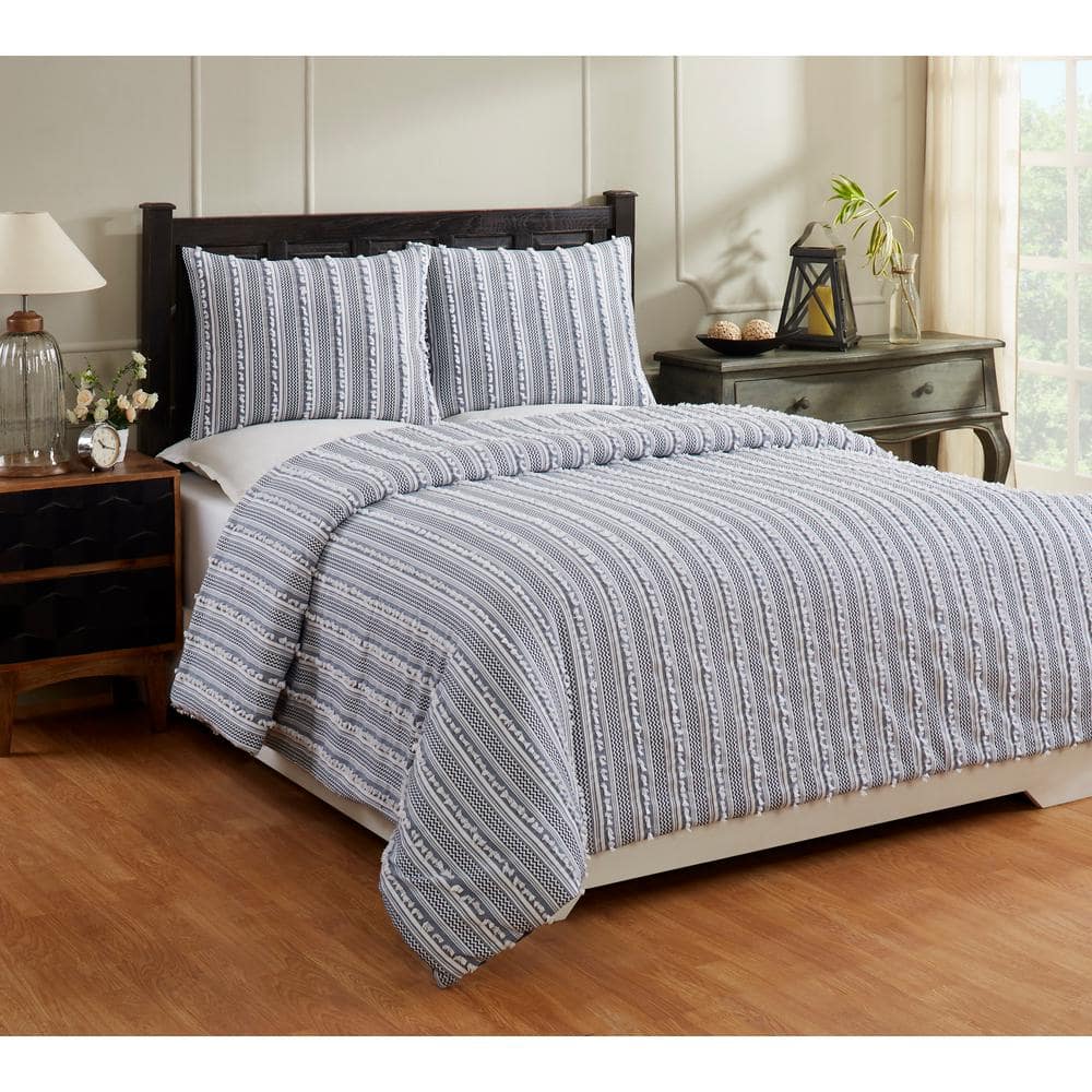 Angelique Comforter 3-Piece Navy King 100% Tufted Unique Luxurious Soft Plu