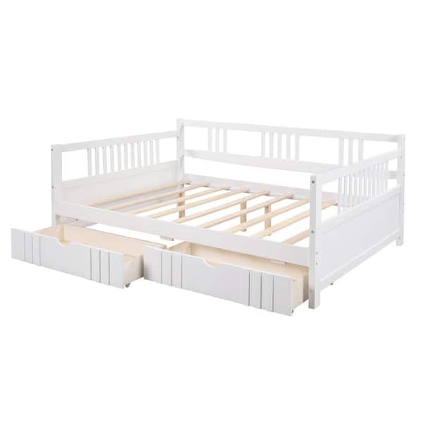Donason White Full Size DayBed Wood Bed with 2-Drawers