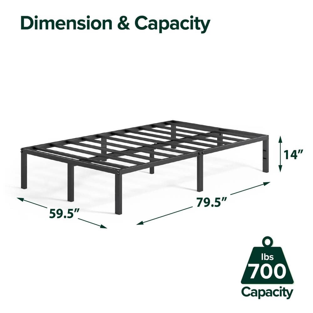 14-Inch Black Metal Queen Platform Bed Frame with Slats
