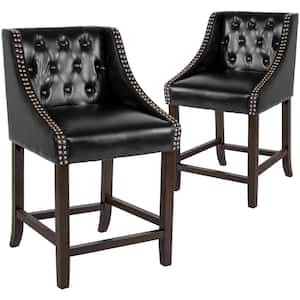 36 in. Black Leather Bar Stool (Set of 2)