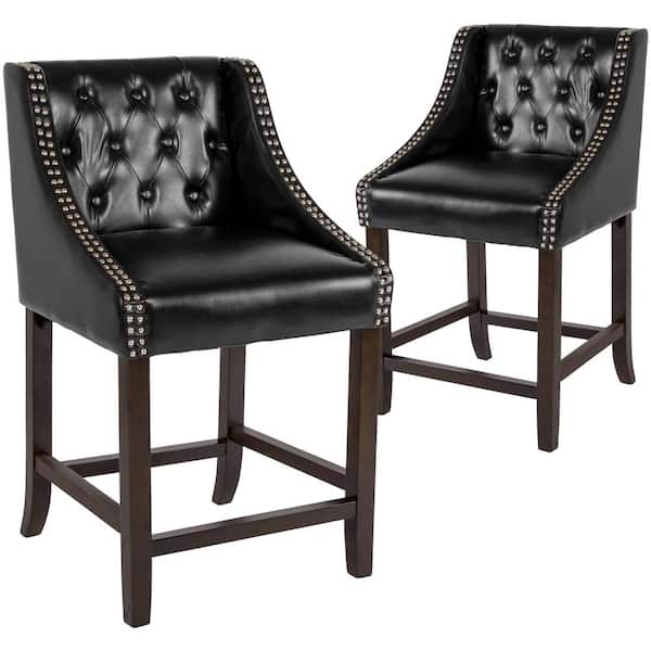 Carnegy Avenue 36 In Black Leather Bar, Black Leather Bar Stools Set Of 2