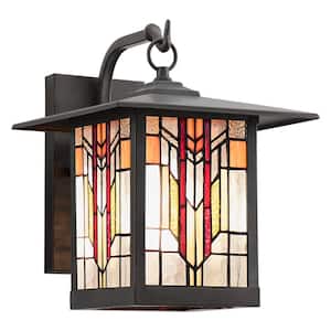 Roman 1-Light Oil Rubbed Bronze Outdoor Stained Glass Wall Lantern Sconce