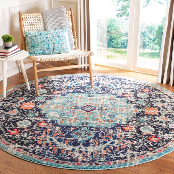 Madison Black/Teal 3 ft. x 3 ft. Round Area Rug