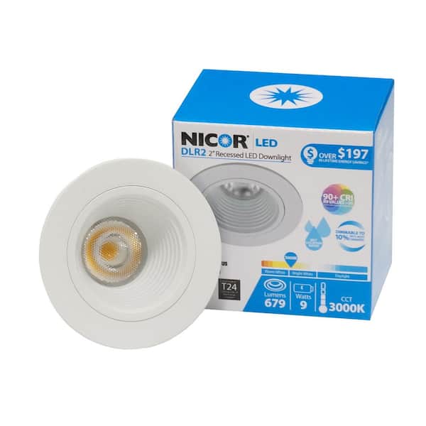 NICOR DLR2 2 in. 3000K Remodel or New Construction Integrated LED Recessed Downlight Kit with Baffle Trim in White
