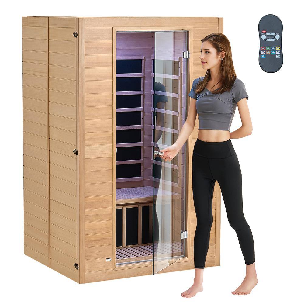 Far Infrared Wooden Sauna 2-Person Indoor Hemlock Room Home Spa Low EMF Far Infrared Sauna With Tempered Glass Door
