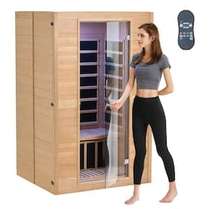 Far Infrared Wooden Sauna 2-Person Indoor Hemlock Room Home Spa Low EMF Far Infrared Sauna With Tempered Glass Door