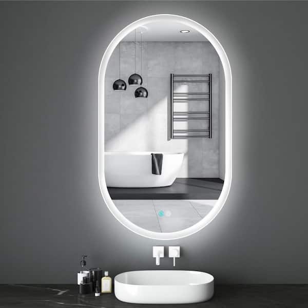 Zeafive 20 in. W x 32 in. H Oval Frameless Wall Mounted Lighted Bathroom Vanity Mirror with Anti-Fog, Dimmable, Memory Function