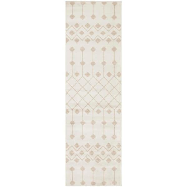 Nourison Grafix Ivory Beige 2 ft. x 6 ft. Trellis Transitional Runner Area Rug
