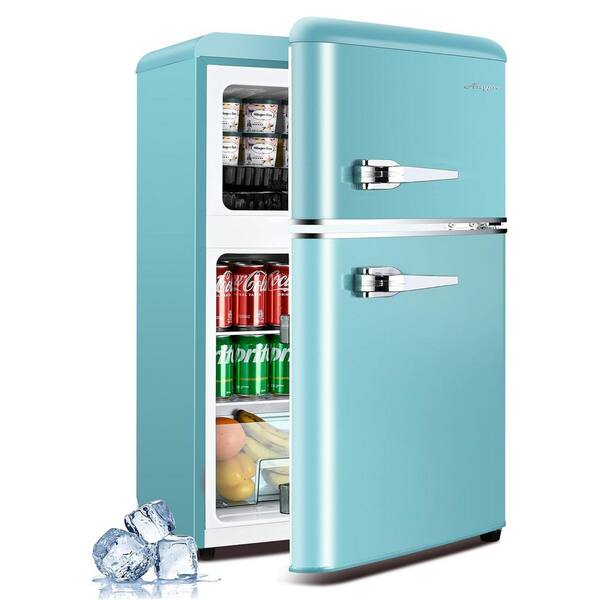 JEREMY CASS 3.5 cu. ft. Retro Refrigerator Mini Fridge with Freezer, 2-Doors and Adjustable Mechanical Thermostat in Blue