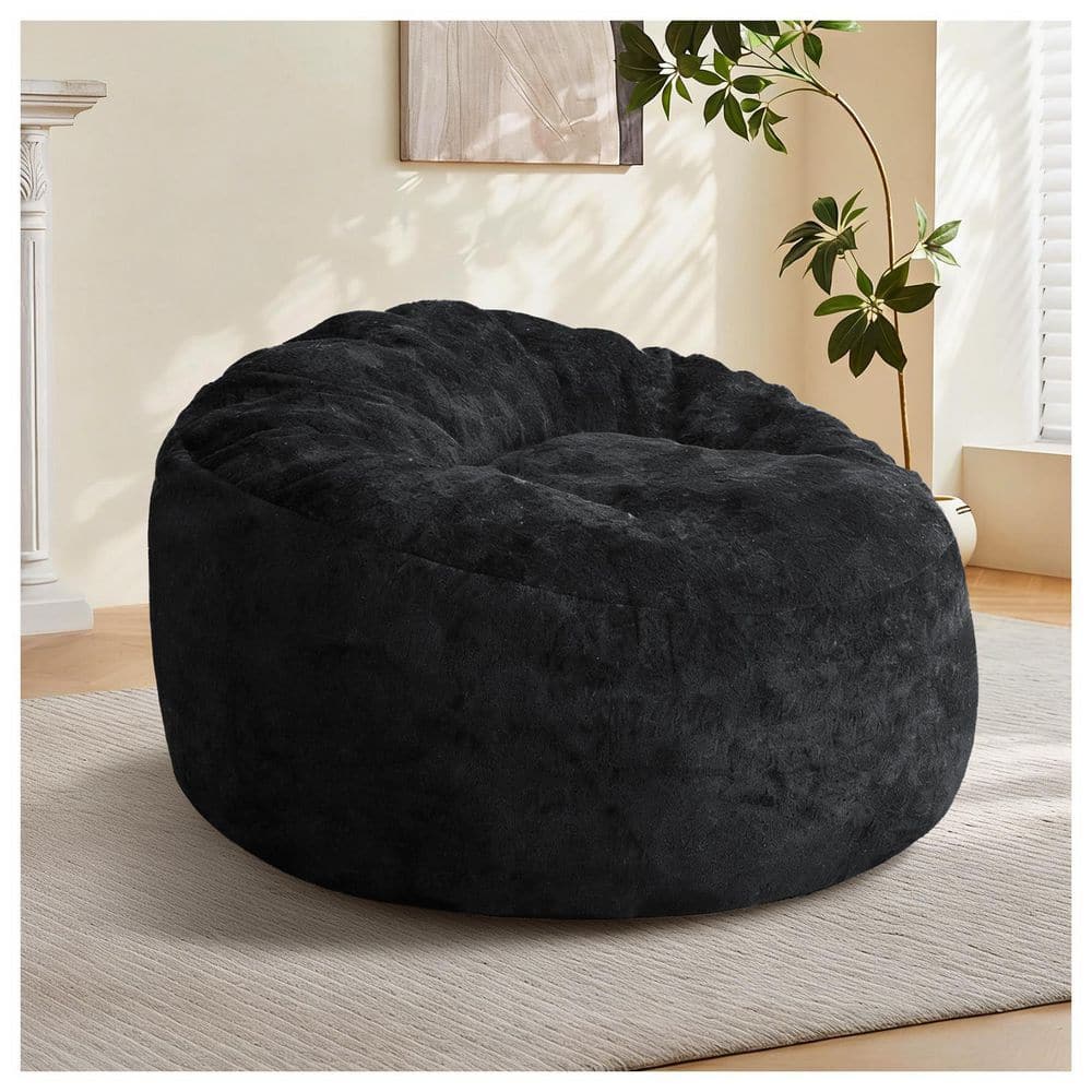 Black Fabric Ultra-Comfort Ergonomic Oversized Fluffy Plush Floor Lounge Seat Bean Bag for Living Room Bedroom