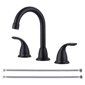 8 in. Widespread Double Handle Bathroom Faucet with Pop-Up Drain Assembly in Matte Black