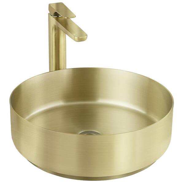 AKDY Gold Stainless Steel Round Bathroom Vessel Sink with High Arc