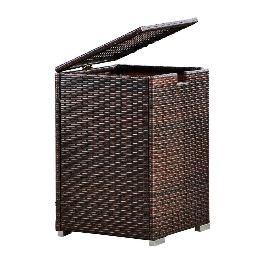 Dark Brown Wicker Propane Tank Cover Table