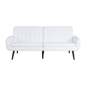 White Modern Futon Sofa Bed, Convertible Sofa Futon, Split Back Linen Sleeper Couch with Tapered Legs
