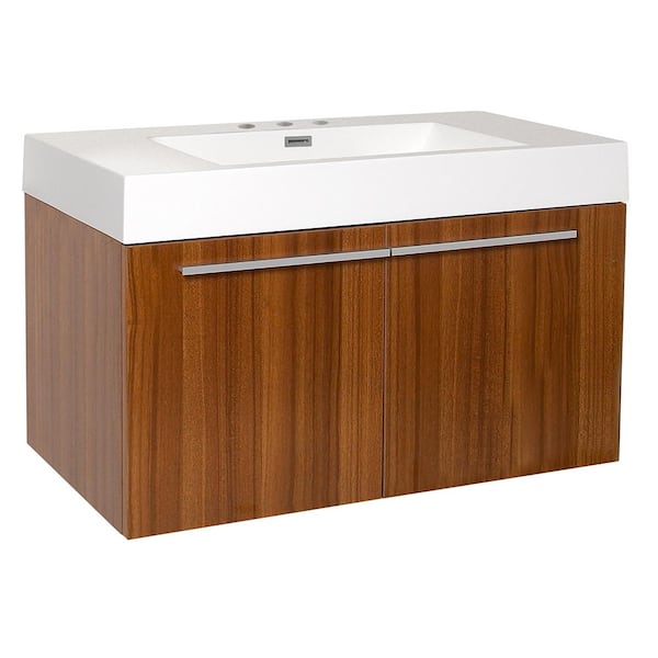 Fresca Vista 36 in. Bath Vanity in Teak with Acrylic Vanity Top in White with White Basin