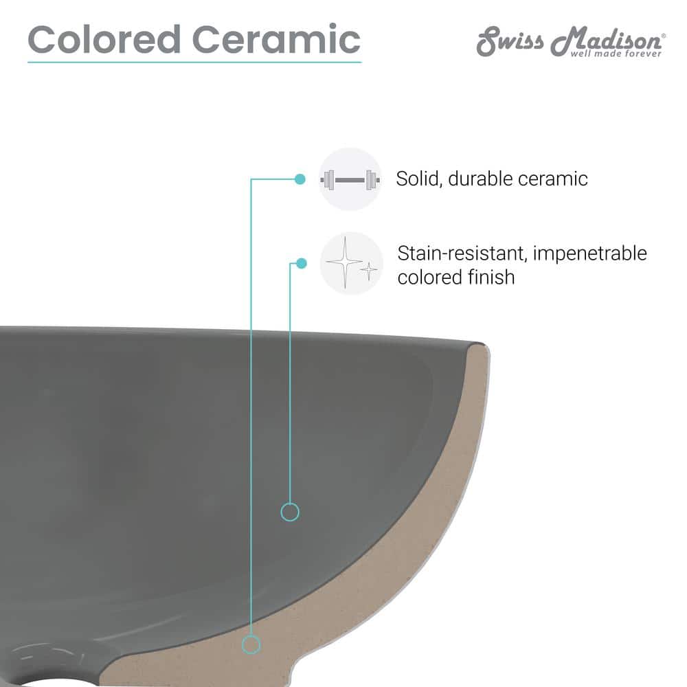 Matte Gray Ceramic 16" Above-Counter Vessel Sink