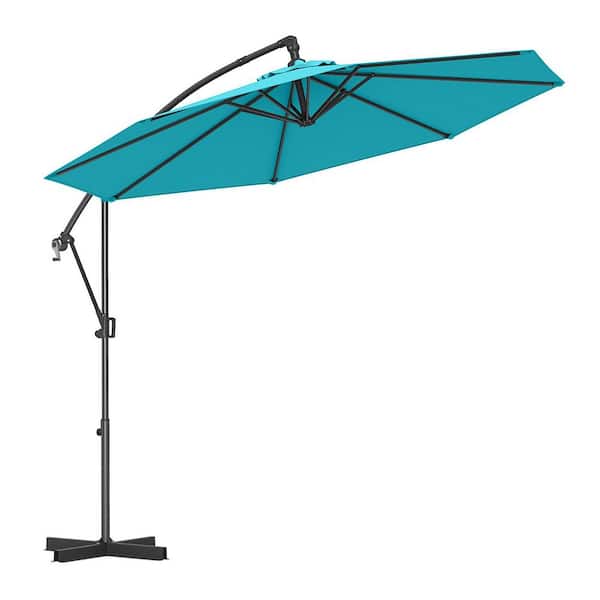 Unbranded 10 ft. Metal Cantilever Patio Umbrella with Base and Infinite Tilt in Turquoise, Convenient Crank Handle