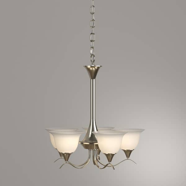 Santa Rita 5-Light Brushed Nickel Chandelier with Glass Shades