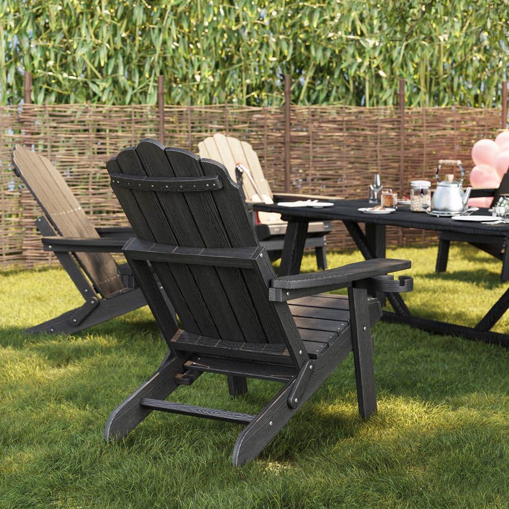 Black Plastic Adirondack Chair with Retractable Ottoman