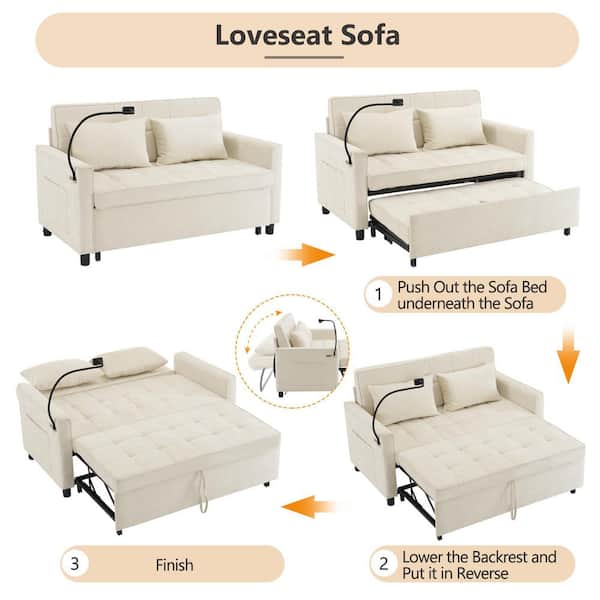 Boyel Living 56.9 in. Beige Twin Size Sofa Bed with a Reversible