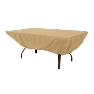 72 W x 44 D x 24 H, Beige Rectangle Table Cover with 100% UV & Weather Resistant With Air Pocket and Drawstring for Snug Fit Rectangular / Oval Outdoor Table Cover 12 Oz Waterproof 